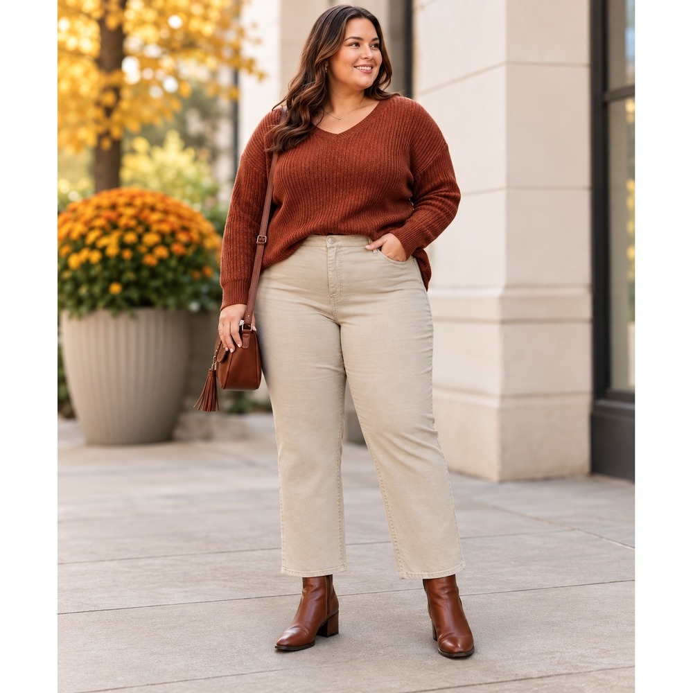 Terra & Sky High Rise Straight Leg Relaxed Jeans 24W Khaki New NWT
